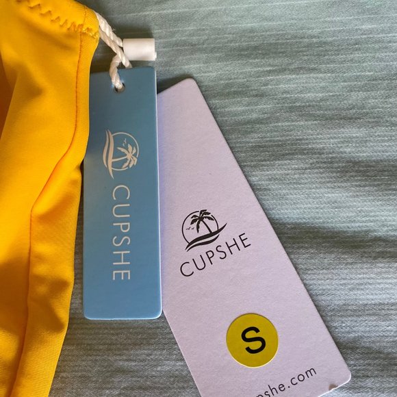 CUPSHE Yellow Blue Colorblocked Open Back One-Piece Swimsuit Sexy V-neck - Picture 6 of 6